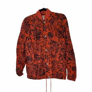 Vintage Kriss Kross Floral Silk Bomber Jacket Orange/Black Women's Size XS